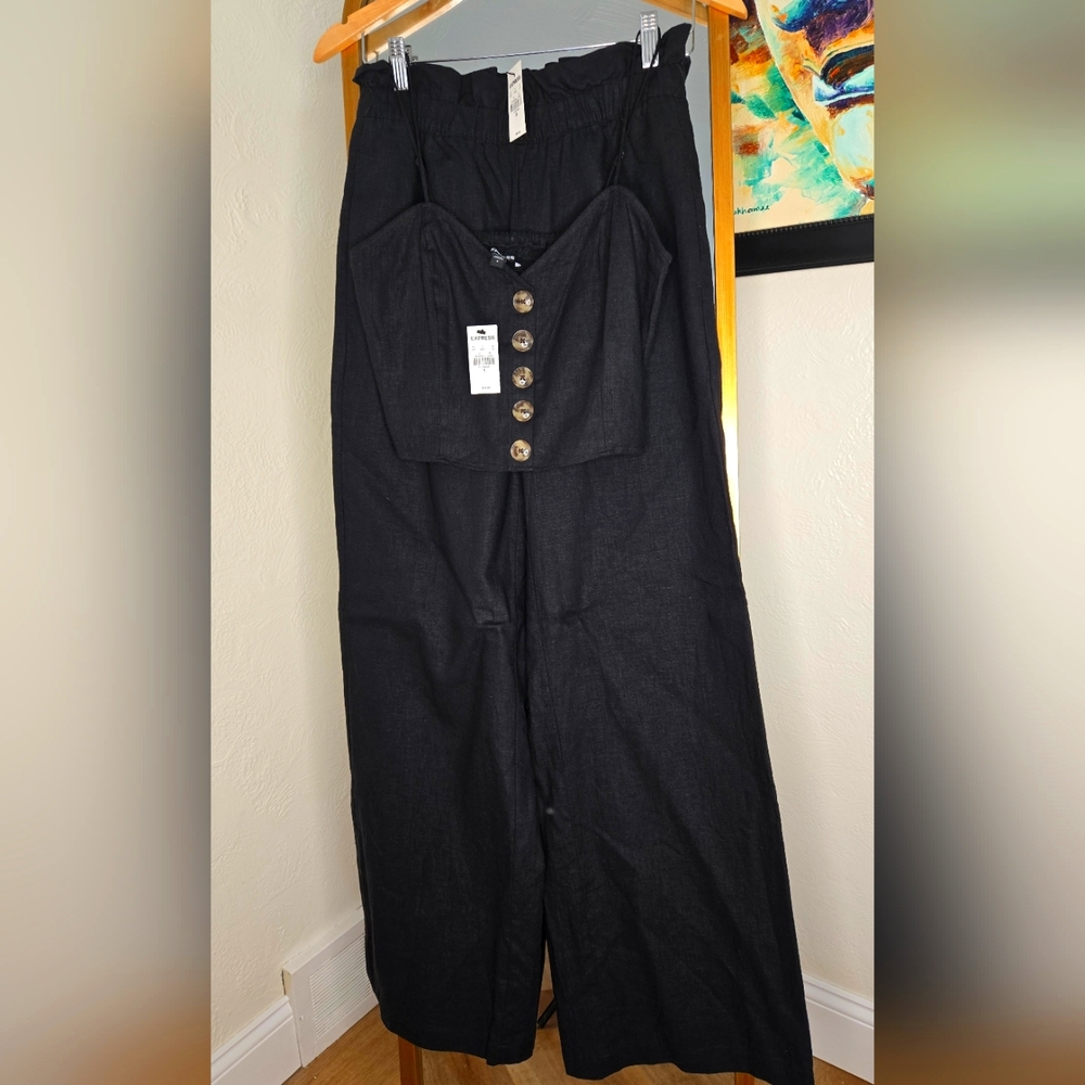 COPY - Express 2 Piece Black Button-Front Wide Leg Set